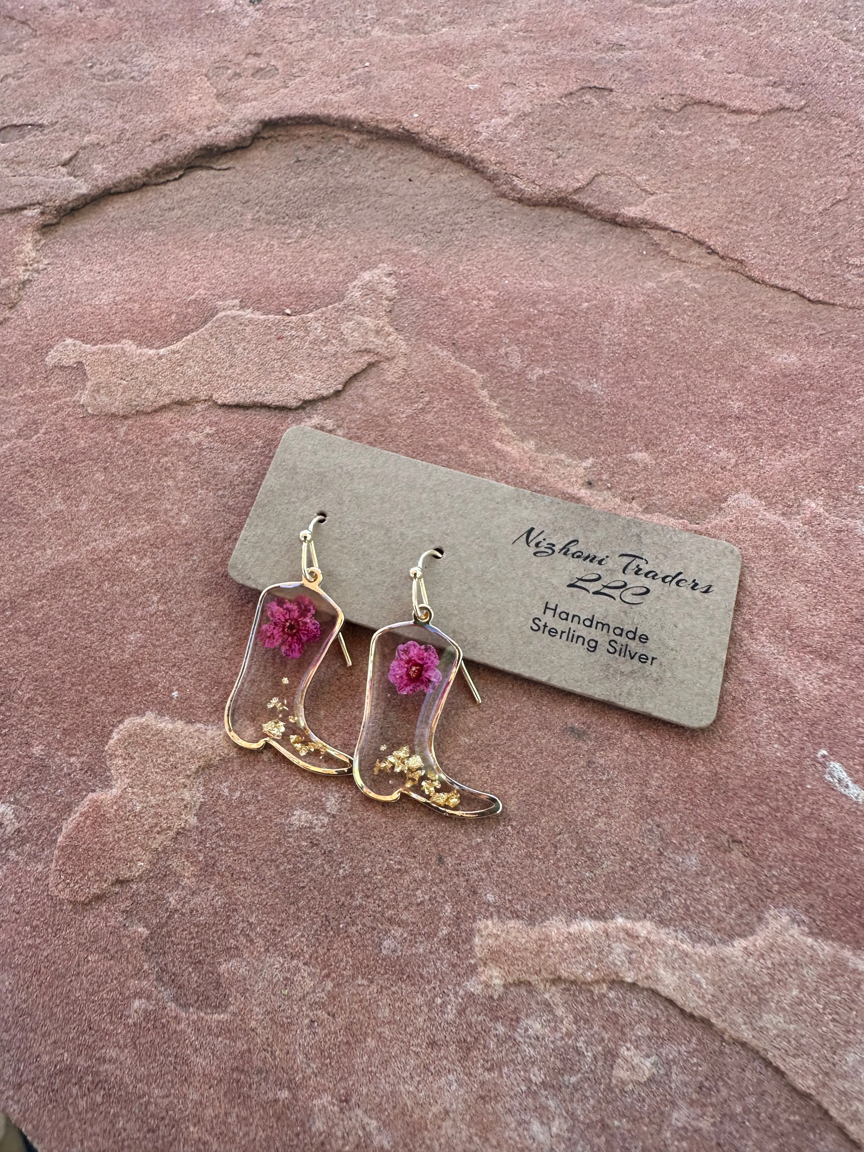 “The Golden Collection” Botanical Boots Dried Flower Cowboy Boot Handmade 14k Gold Vermeil Earrings