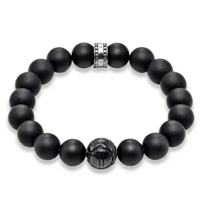 Thomas Sabo Sterling Silver Matt Obsidean Carved Bead 17.5cm Bracelet