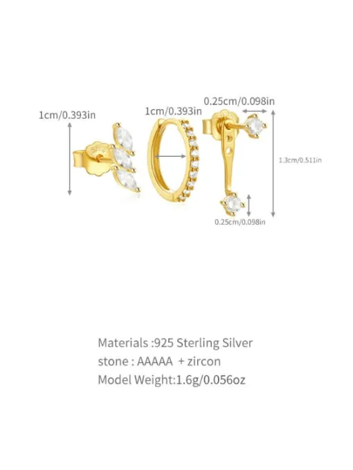 Three Style Earring Sets Luxury Girl 925 Sterling Silver real 18K gold plated vermeil earrings KESLEY