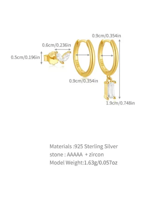 Three Style Earring Sets Luxury Girl 925 Sterling Silver real 18K gold plated vermeil earrings KESLEY