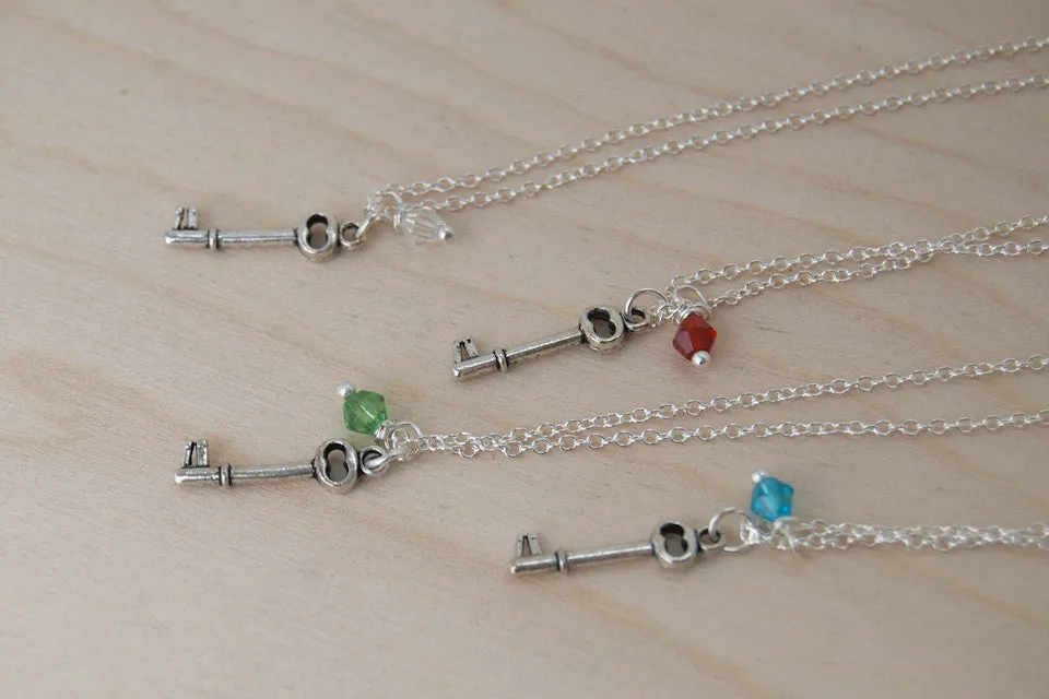 Tiny Key BFF Necklace (Sold Singly) | Silver Skeleton Key Best Friends Charm Jewelry