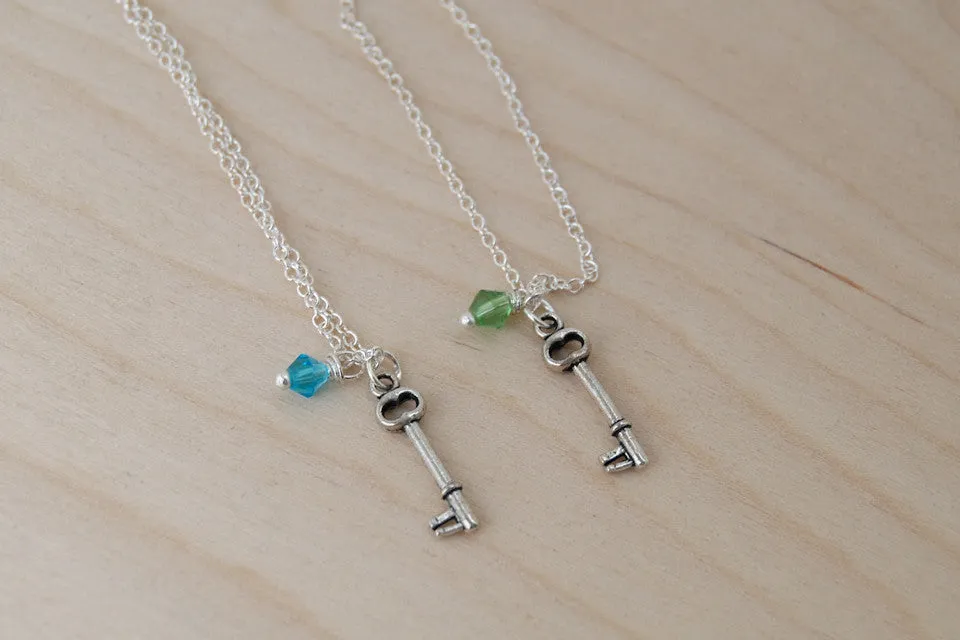 Tiny Key BFF Necklace (Sold Singly) | Silver Skeleton Key Best Friends Charm Jewelry