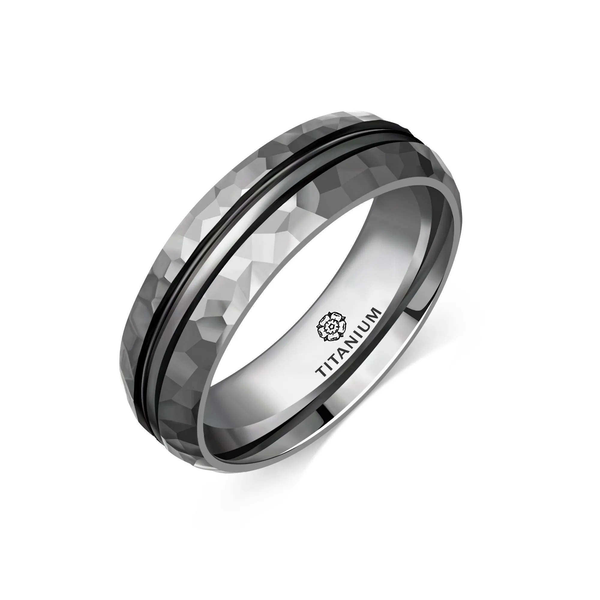 Titanium Domed Court Hammered Finish Ring