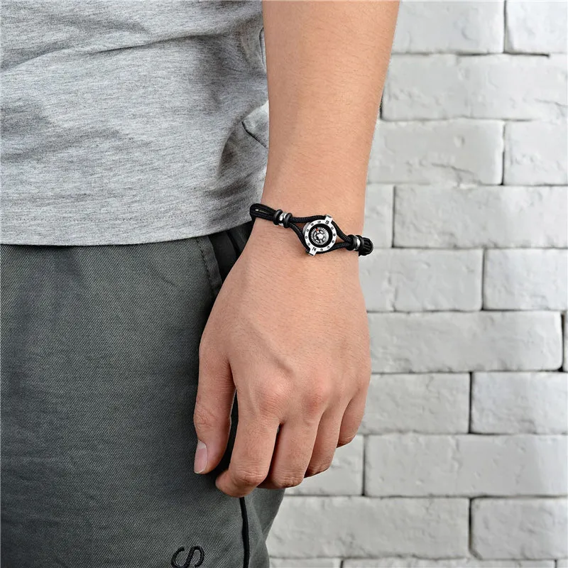 Titanium steel & leather rope bracelet