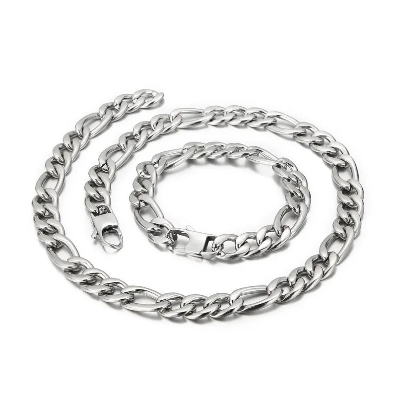 Titanium Steel Men's Bracelet and Necklace Set - Rock Hip-hop Accessories with Vacuum Plating for Fashion-Forward Gifts