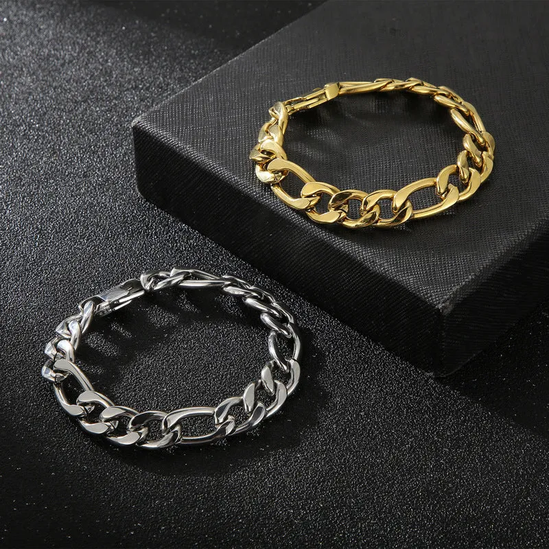 Titanium Steel Men's Bracelet and Necklace Set - Rock Hip-hop Accessories with Vacuum Plating for Fashion-Forward Gifts