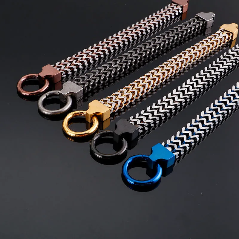 Titanium Steel Multi-Color Chain Bracelet with Circle Buckle for Men