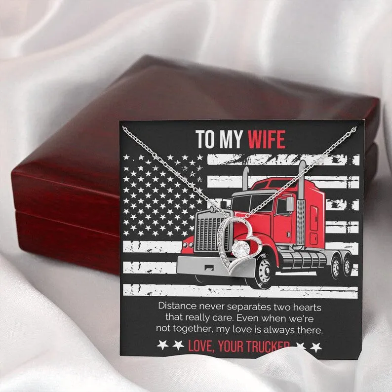 To My Trucker Wife Love from behind the Wheel Trucker Wife Pendant Necklace Valentine's Day Gift For Her