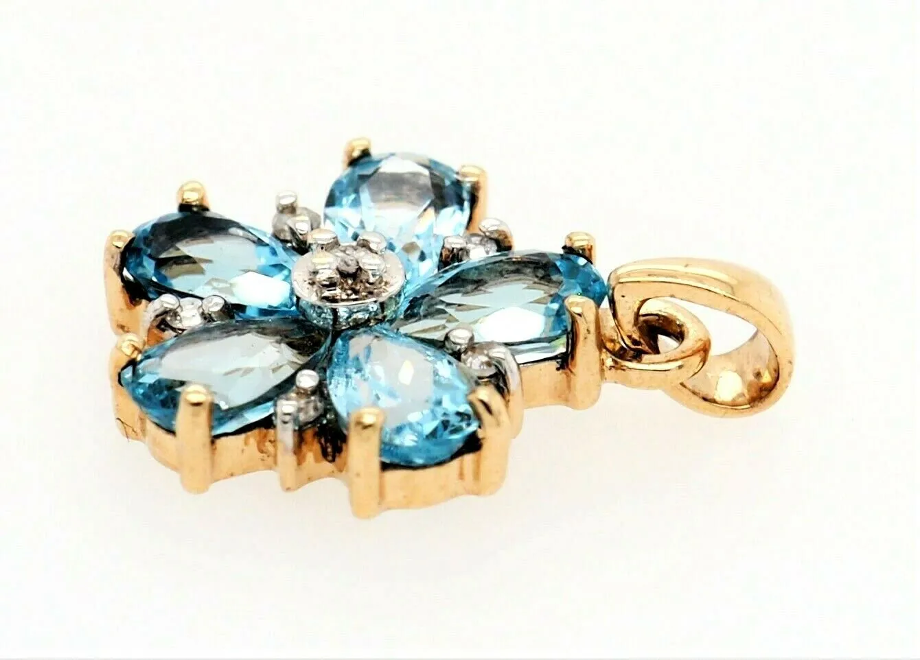 Topaz & Diamond Flower Pendant 9ct Yellow Gold Fine Jewellery Gemstone Necklace