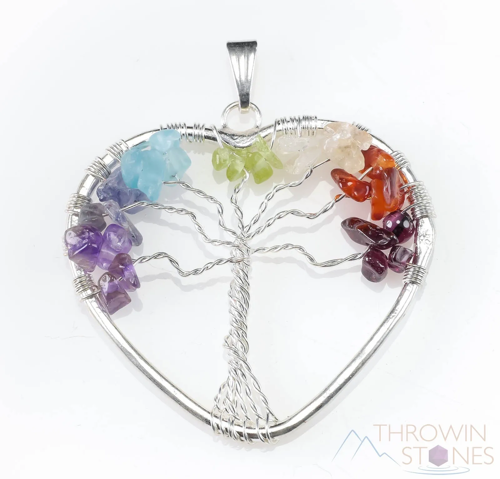 Tree of Life Pendant, CHAKRA Crystal Pendant - Heart - Tree of Life Chakra Necklace, Wire Wrapped Jewelry,  E0909