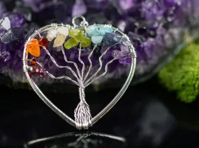 Tree of Life Pendant, CHAKRA Crystal Pendant - Heart - Tree of Life Chakra Necklace, Wire Wrapped Jewelry,  E0909