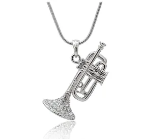 Trumpet Necklace Horn Simulated Diamond Musical Instrument Trumpet Horn Chain Music 20in.