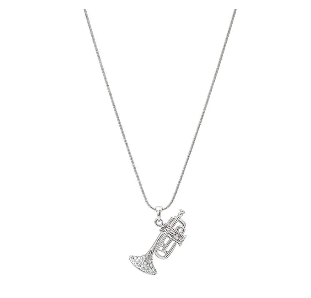 Trumpet Necklace Horn Simulated Diamond Musical Instrument Trumpet Horn Chain Music 20in.