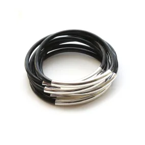 TUBE JELLIES BRACELET STACK IN BLACK WITH SILVER