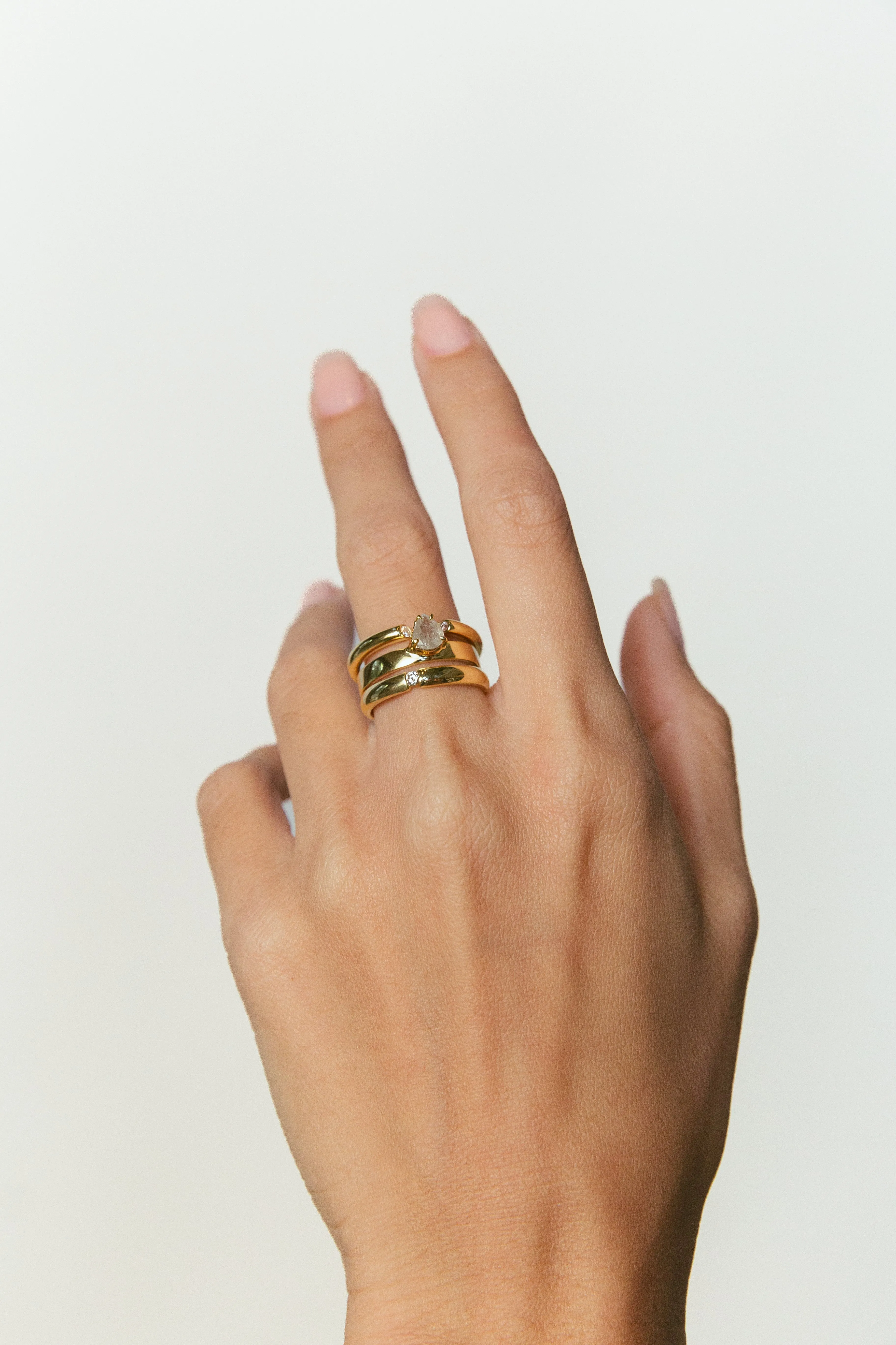 Tube Ring with Diamonds, Solid 14k Gold