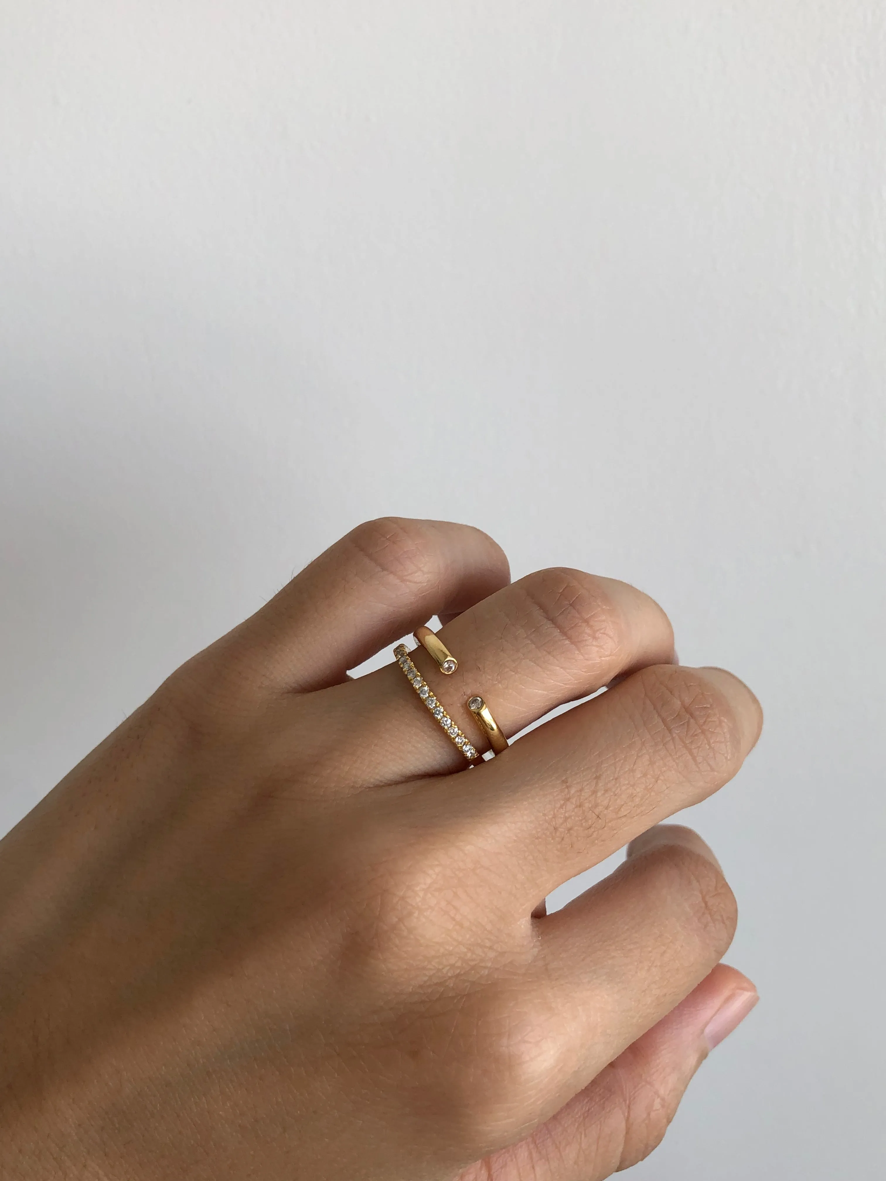 Tube Ring with Diamonds, Solid 14k Gold