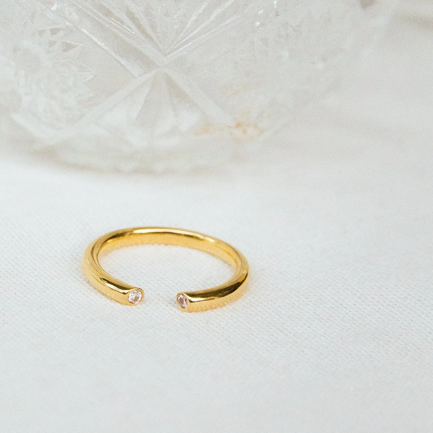 Tube Ring with Diamonds, Solid 14k Gold