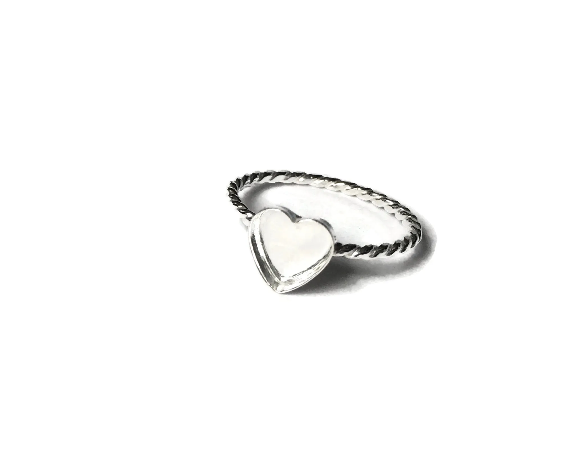 Twist Heart Bezel Blank Ring | Sterling Silver Ring Blank 8mm, 12mm, 16mm