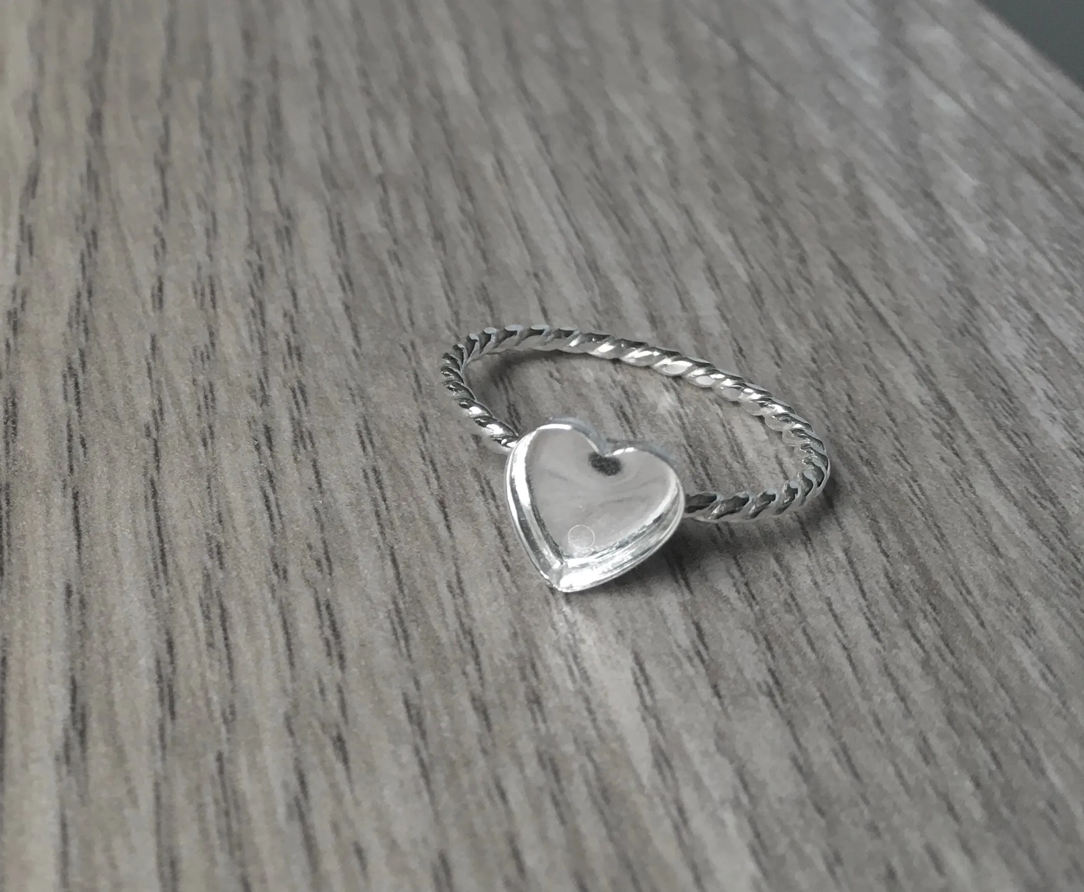 Twist Heart Bezel Blank Ring | Sterling Silver Ring Blank 8mm, 12mm, 16mm