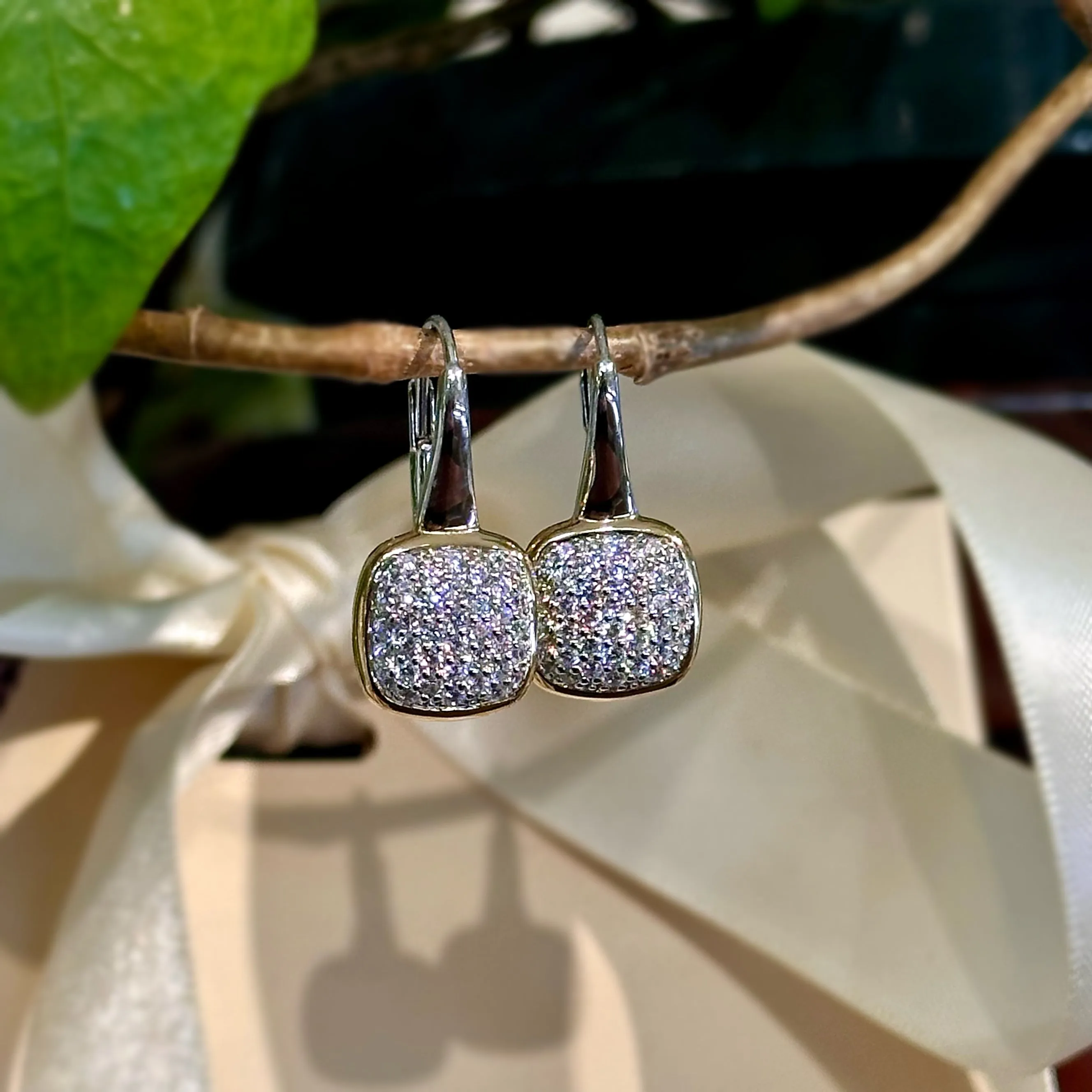 Two Tone Pave Drop Earring