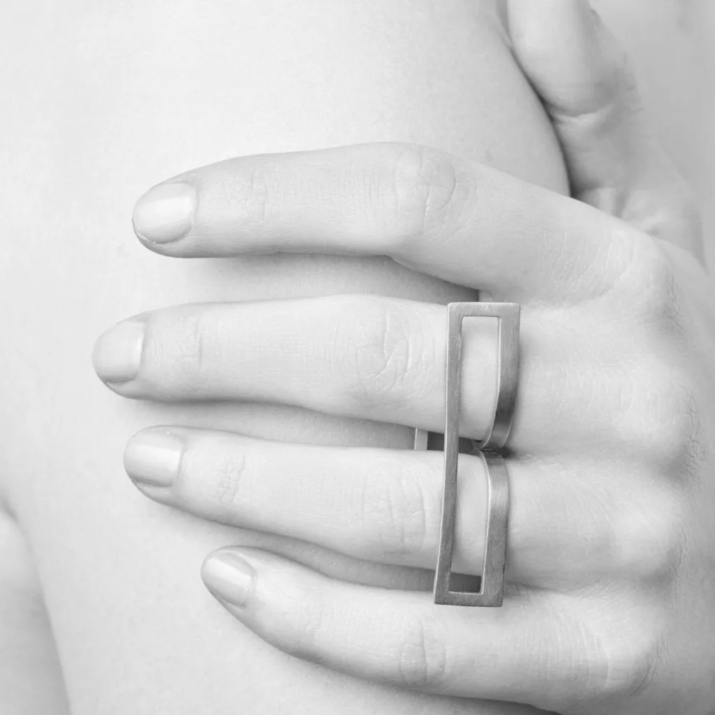 Unfinishing Line  double line sterling silver double ring  (UL)