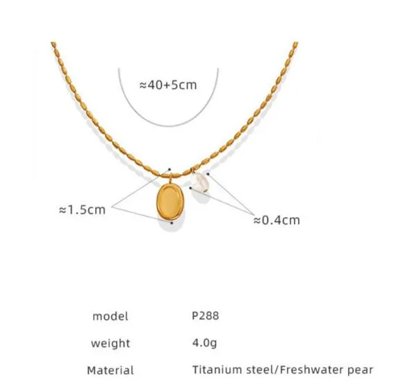 Unisex Titanium Steel Oval Necklace with Pearl Charm