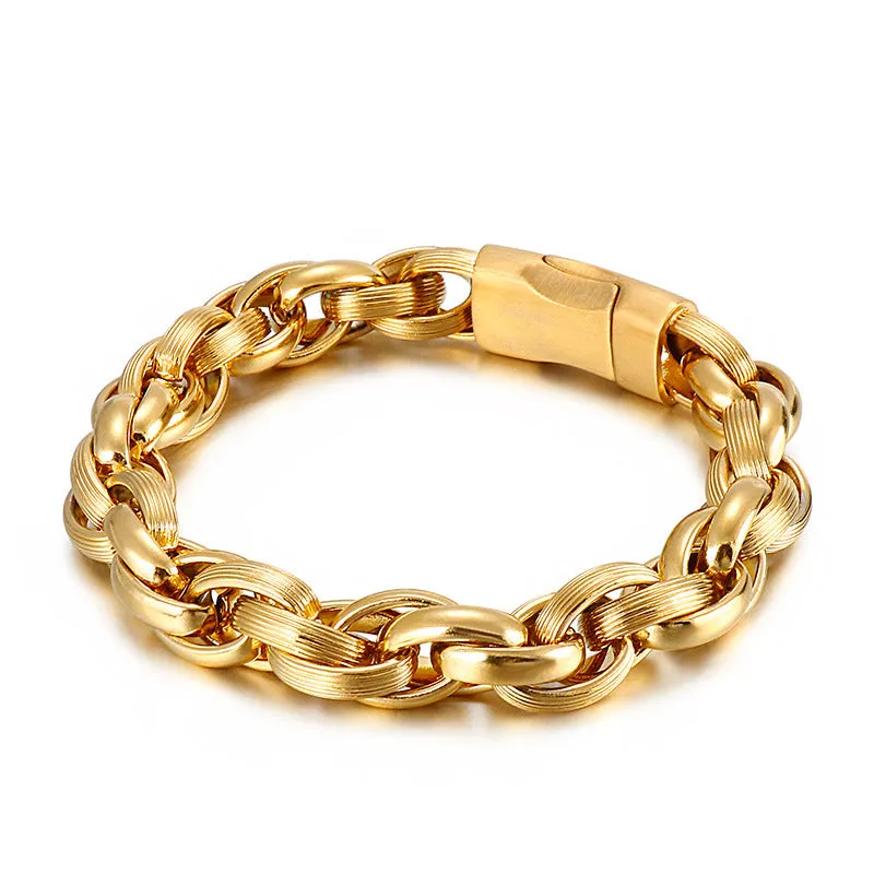 Urban Fusion Titanium Steel Gold Double Ring Men's Bracelet