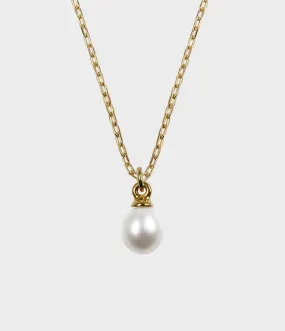 Vermeer Pearl Drop Necklace / 9ct Yellow Gold / Pear Shaped White Pearl