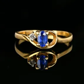 Vintage 14K Gold Diamond Blue Sapphire Ring