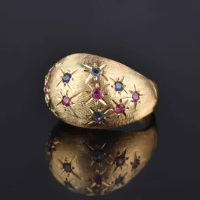 Vintage 14K Gold Sapphire Ruby Bombe Ring, Sz 7