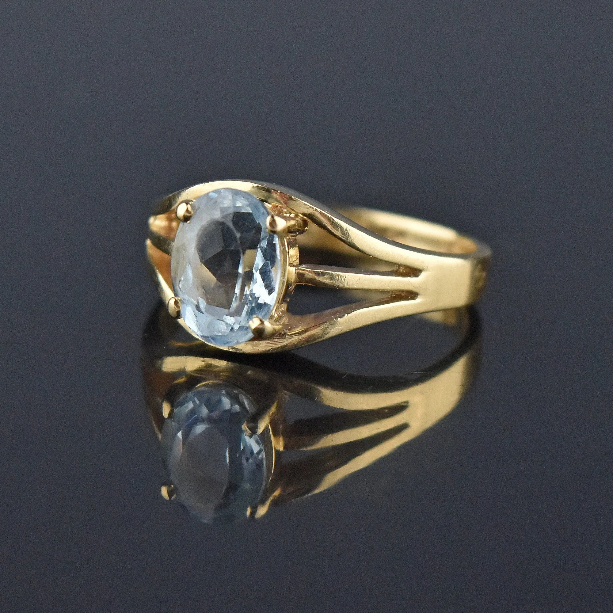 Vintage 14K Gold Solitaire Aquamarine Ring, Sz 6.5