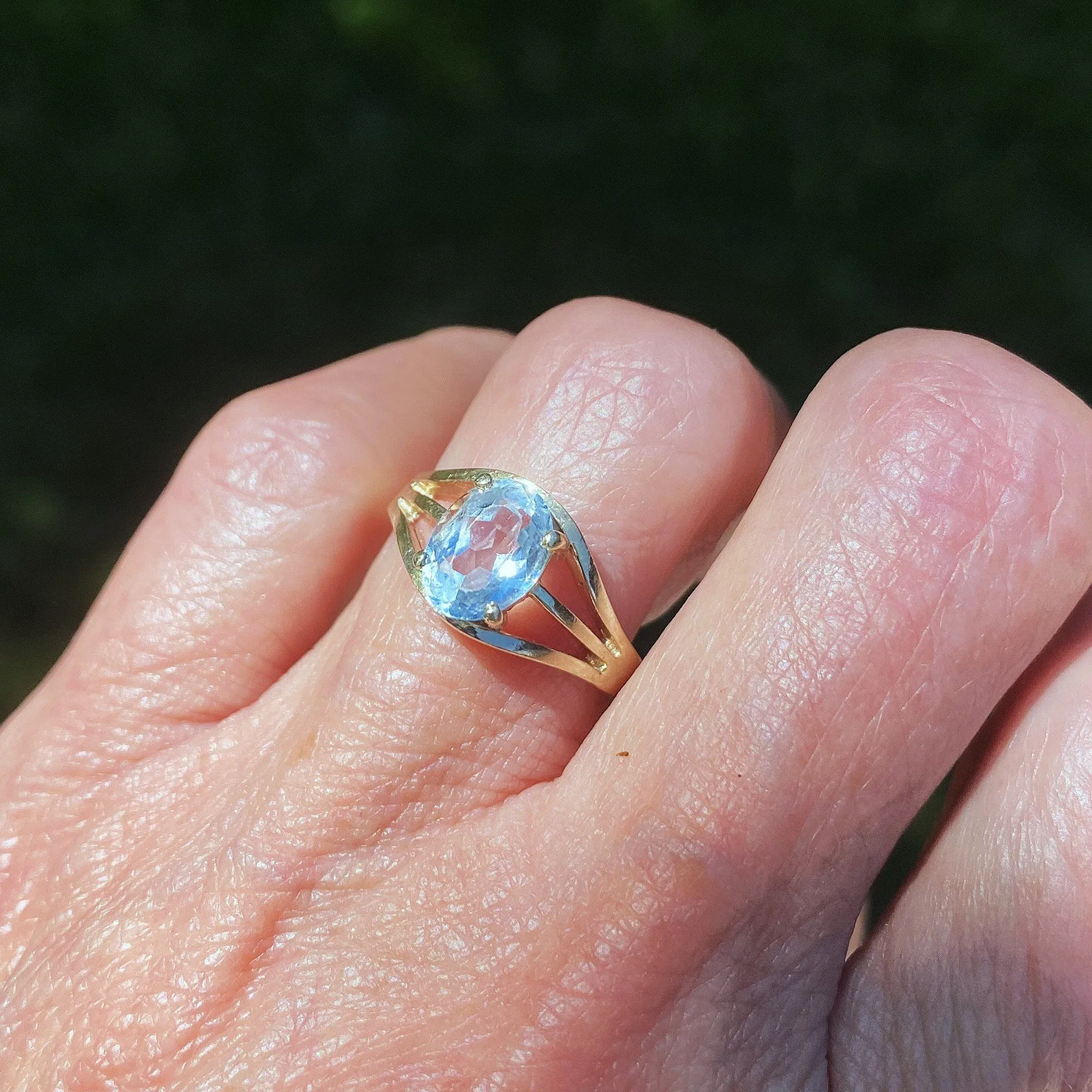 Vintage 14K Gold Solitaire Aquamarine Ring, Sz 6.5