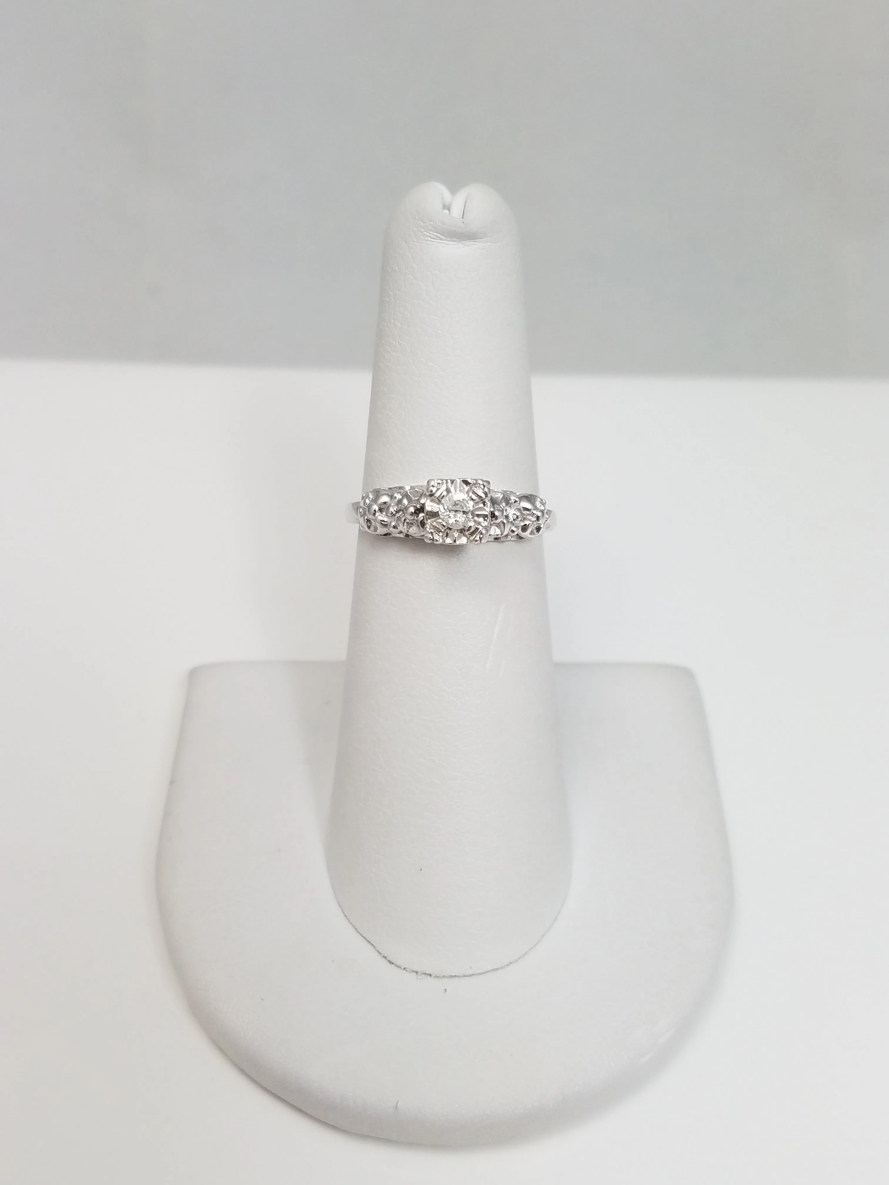 Vintage 14k White Gold Natural Diamond Ring