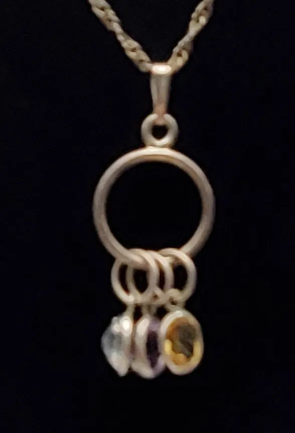 Vintage Blue Topaz, Amethyst, Citrine Dangle Pendant on Italian Sterling Silver Chain Necklace - 16"