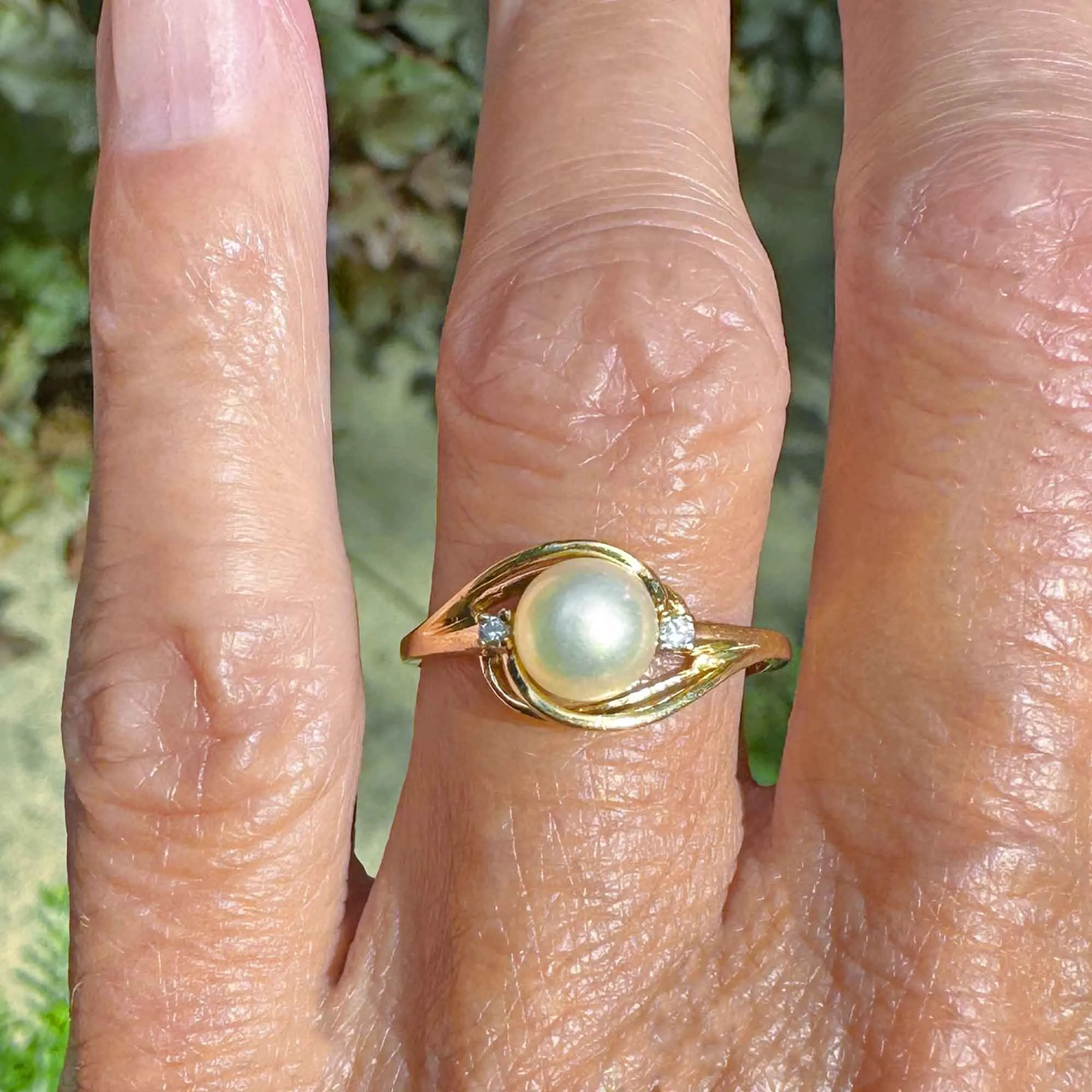 Vintage Diamond Accent Pearl Solitaire Ring