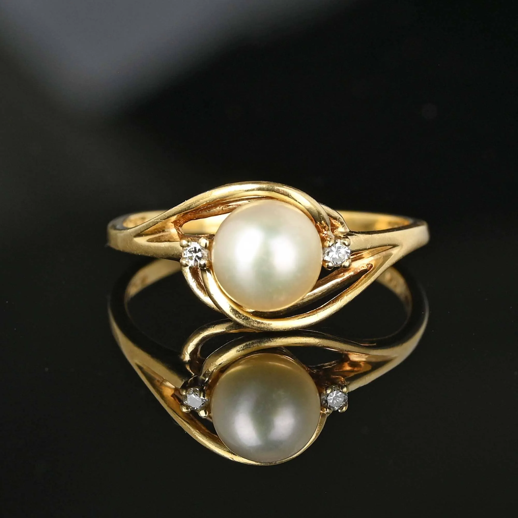 Vintage Diamond Accent Pearl Solitaire Ring