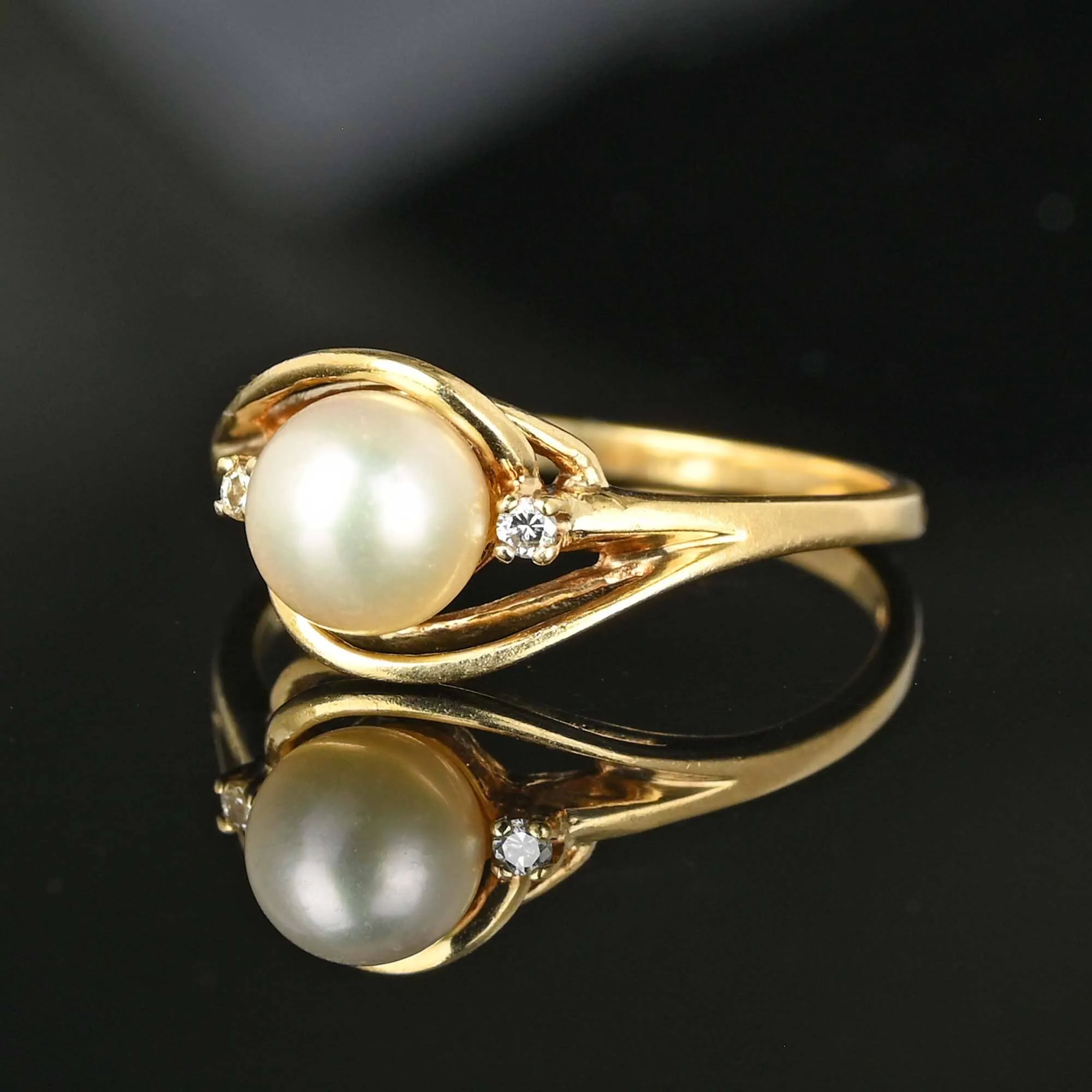 Vintage Diamond Accent Pearl Solitaire Ring