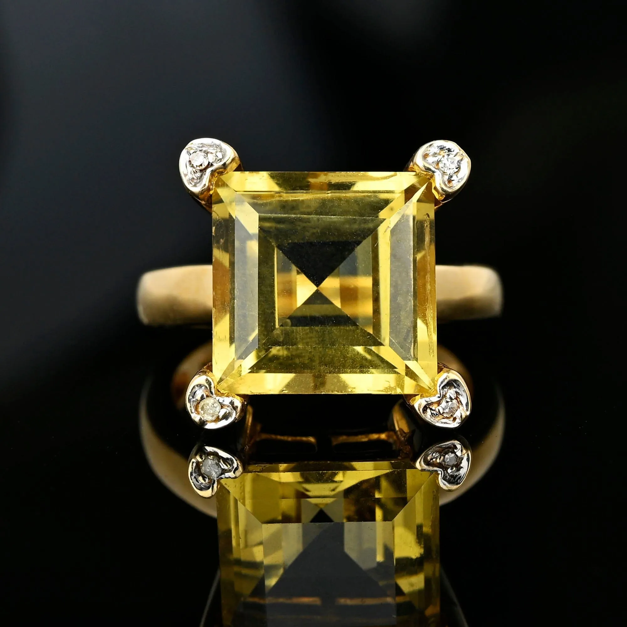 Vintage Diamond Heart Accent Square Step Cut Citrine Ring