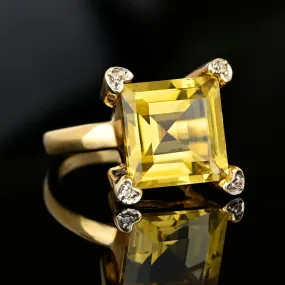 Vintage Diamond Heart Accent Square Step Cut Citrine Ring