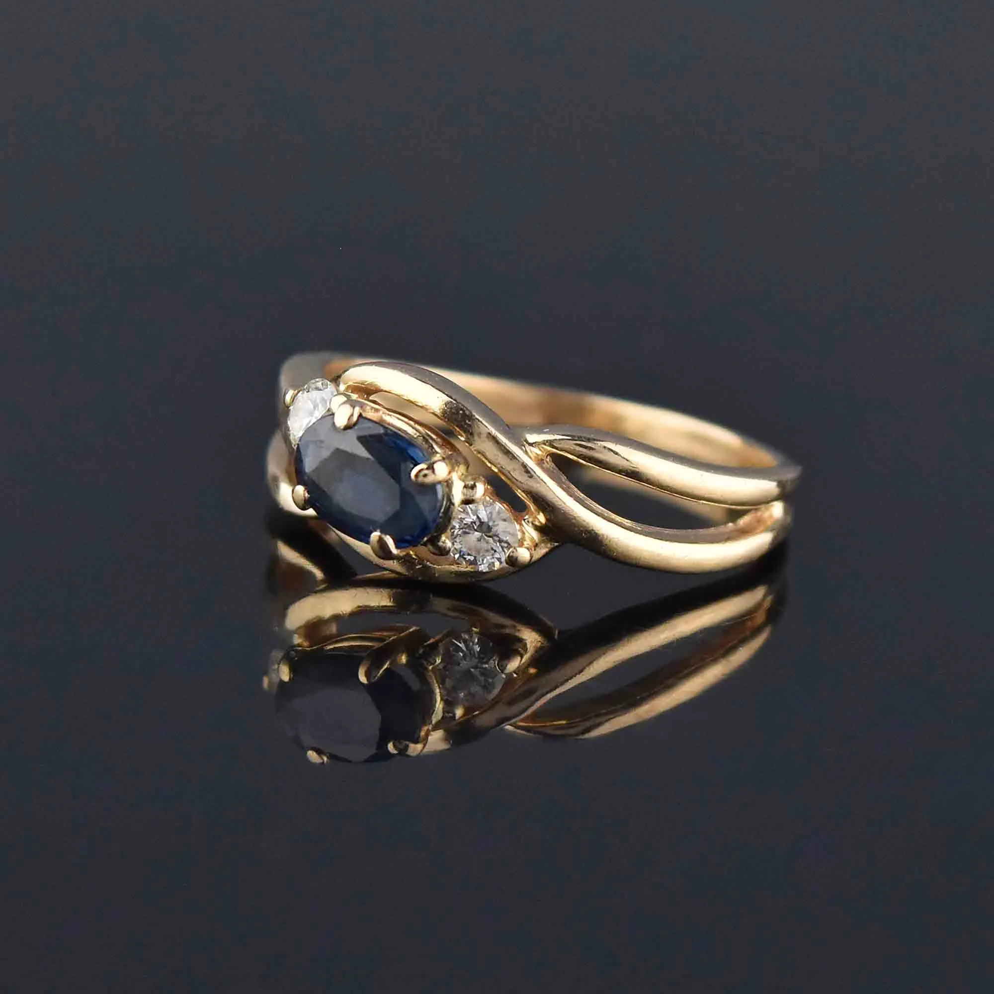 Vintage Diamond Sapphire Ring in 14K Gold, Sz 6.25