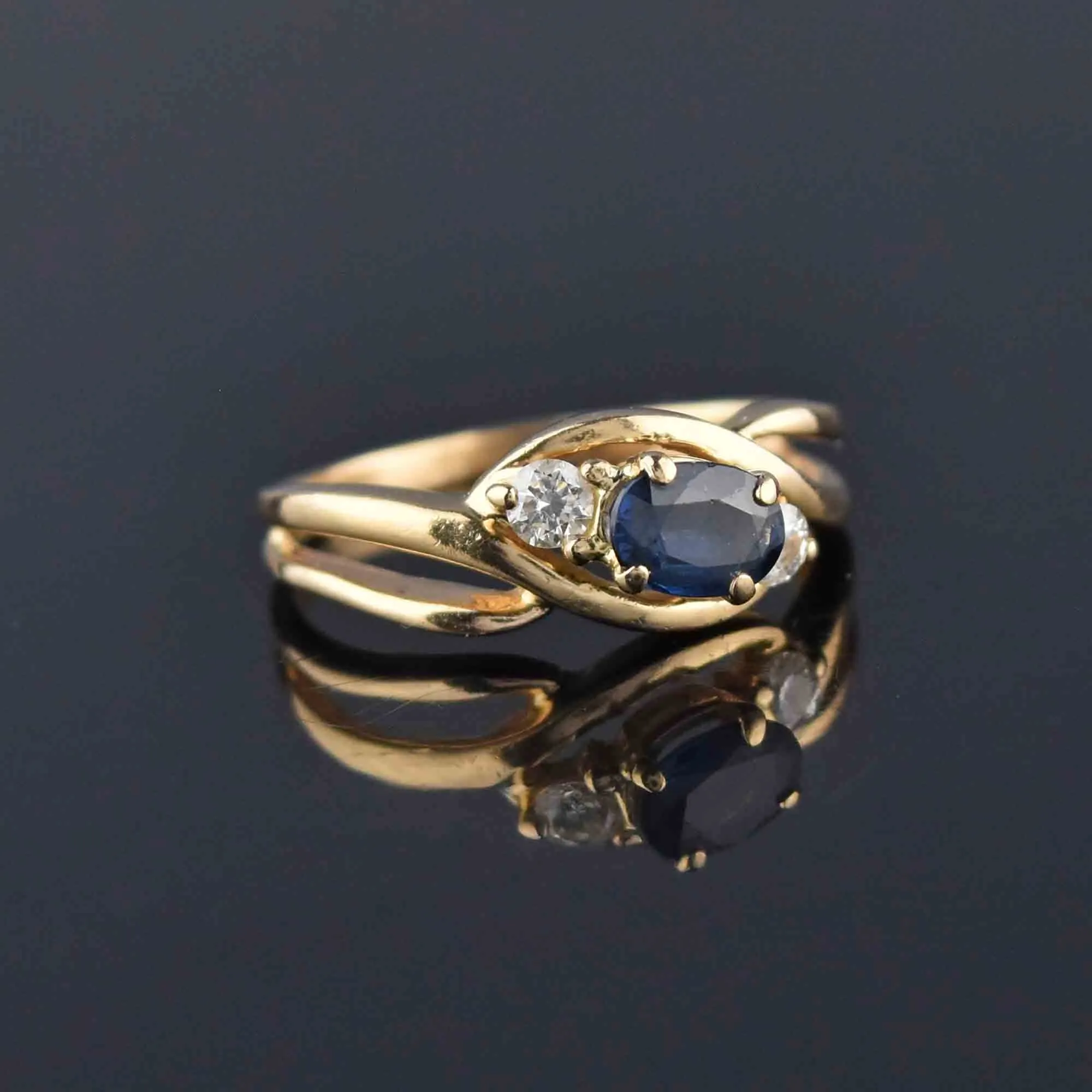 Vintage Diamond Sapphire Ring in 14K Gold, Sz 6.25