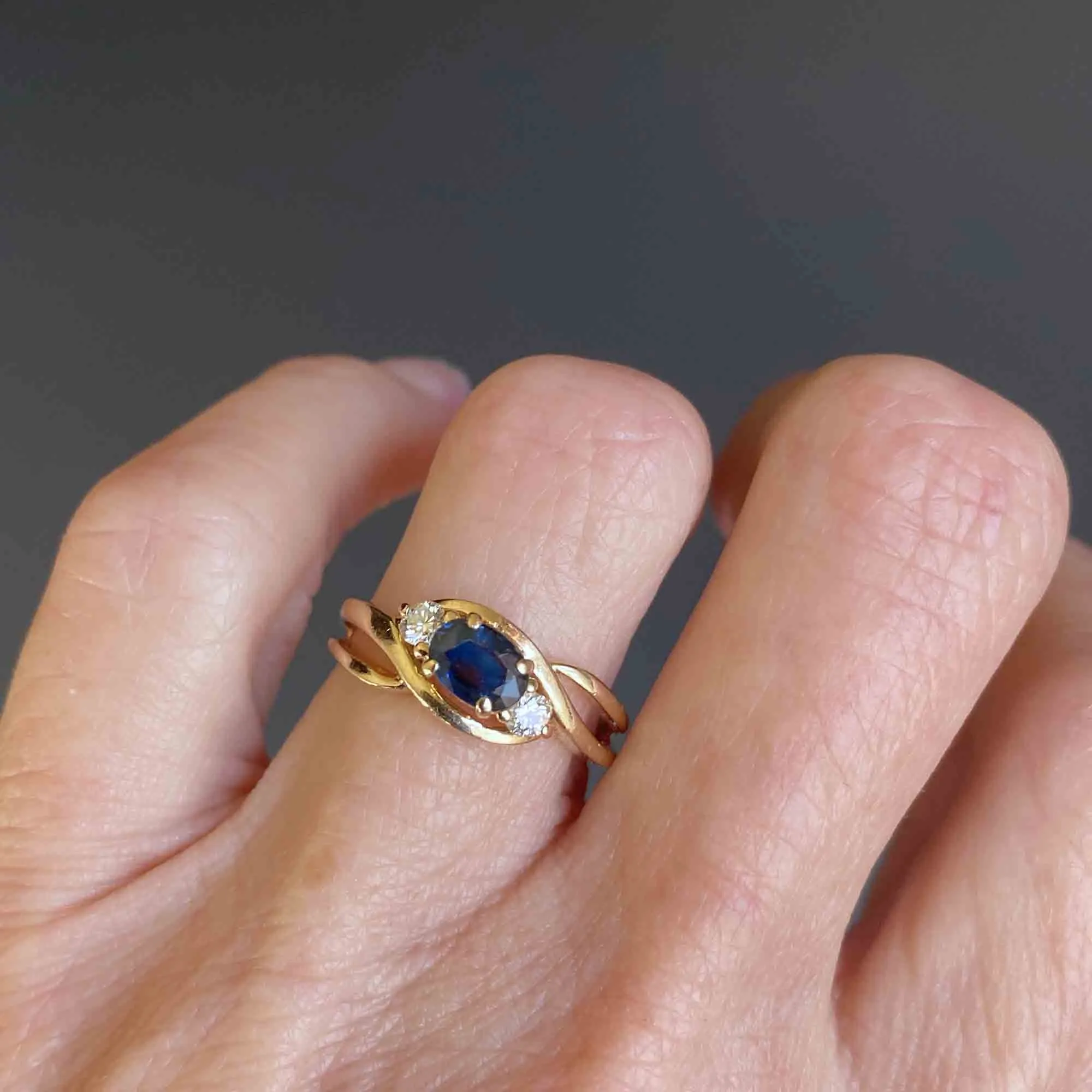 Vintage Diamond Sapphire Ring in 14K Gold, Sz 6.25