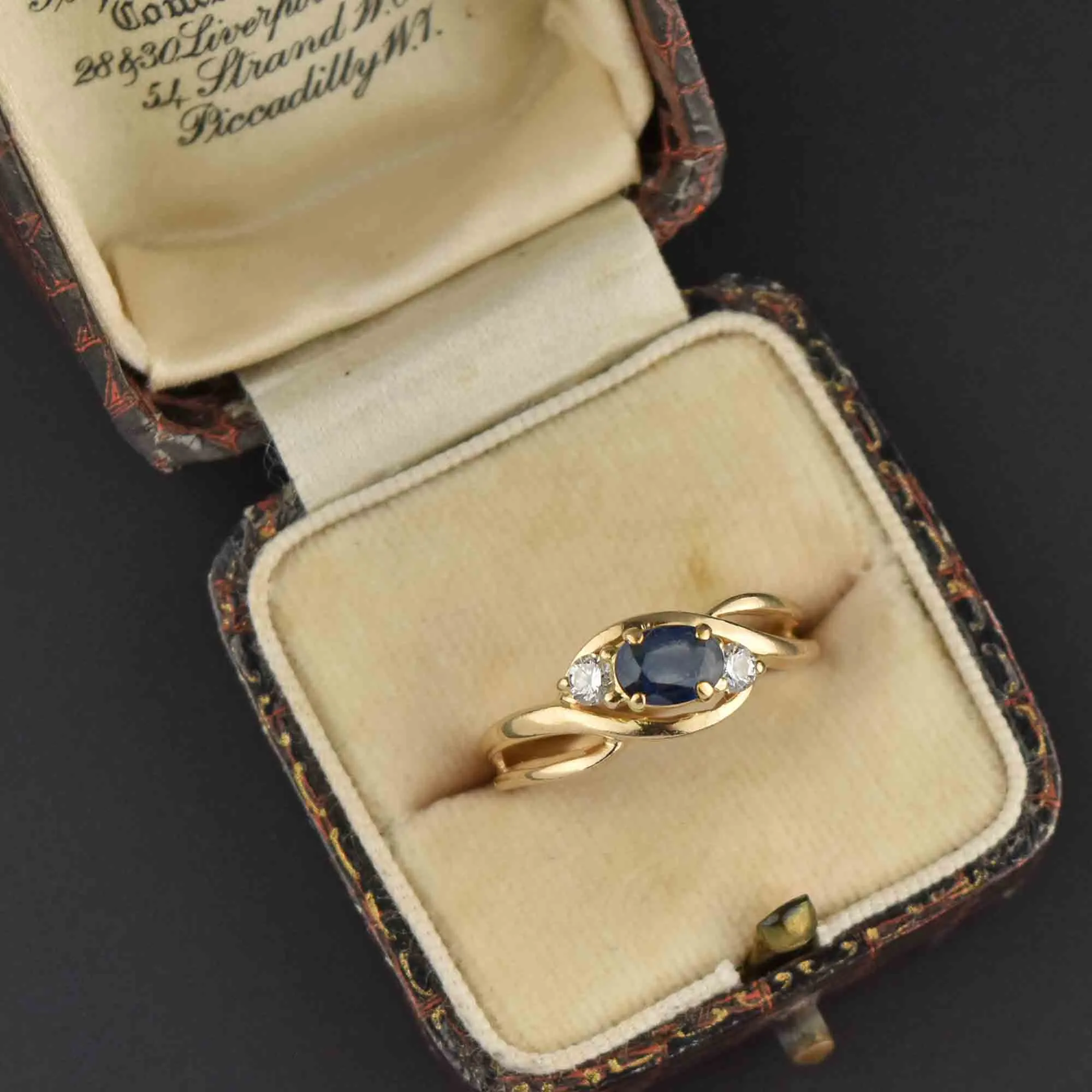 Vintage Diamond Sapphire Ring in 14K Gold, Sz 6.25