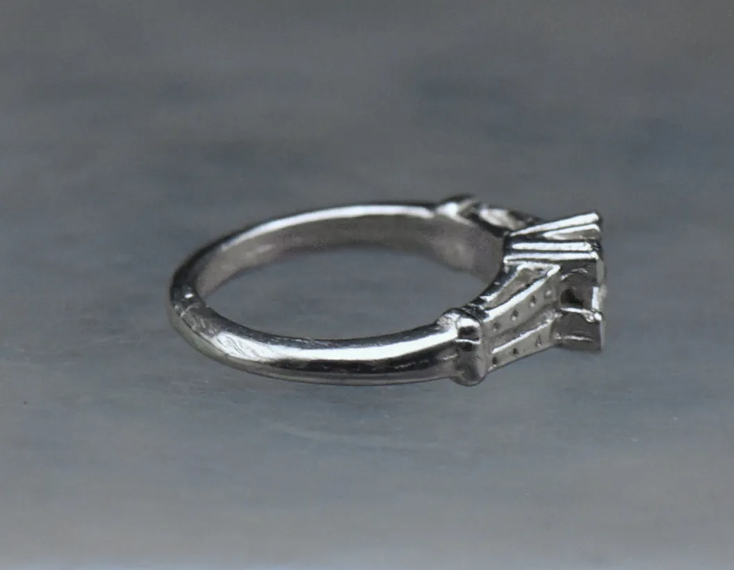 Vintage Engagement Ring Silver Tone Metal Charm