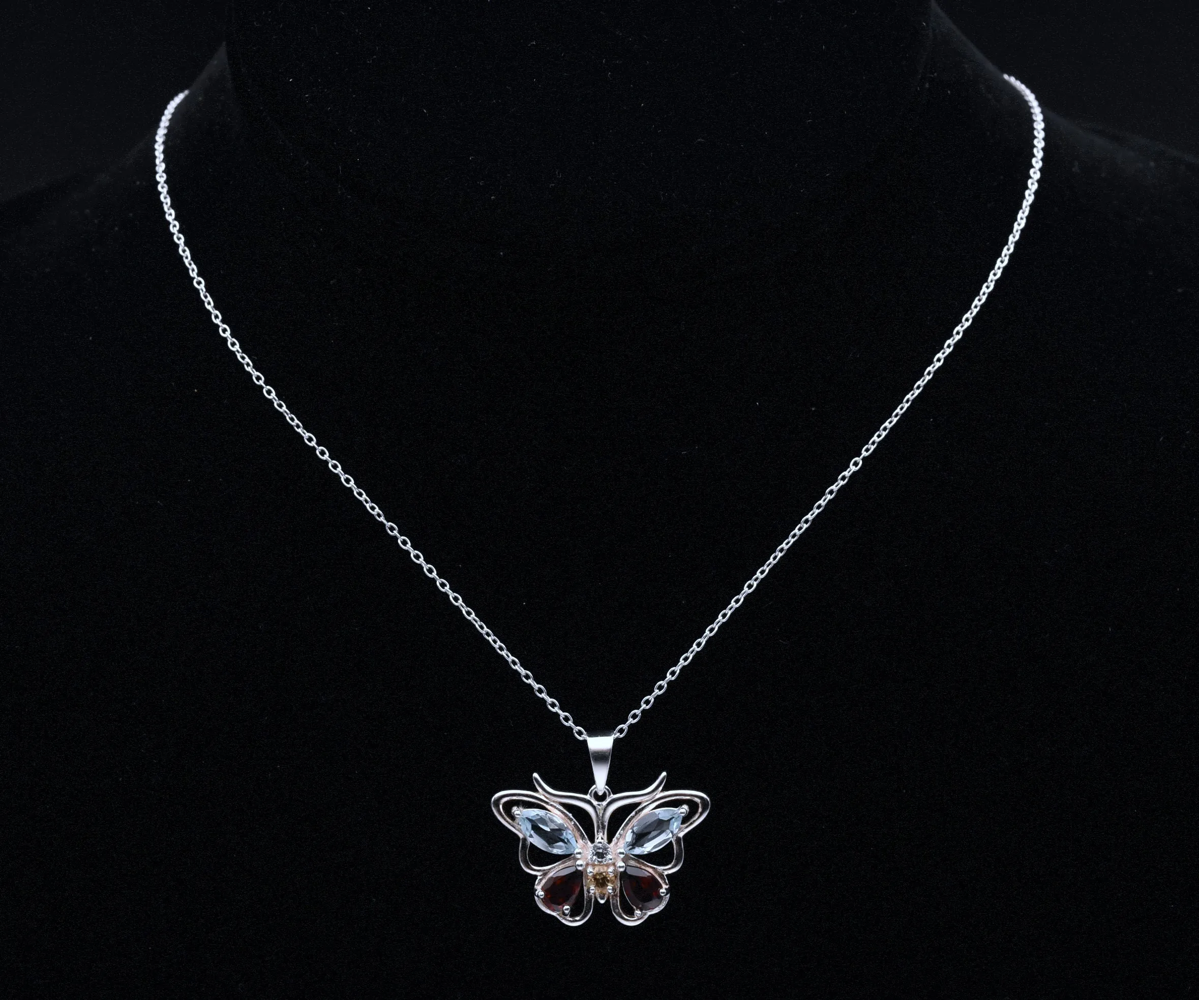 Vintage Gemstone Butterfly Sterling Silver Pendant on Sterling Silver Chain  Necklace - 18"