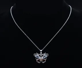 Vintage Gemstone Butterfly Sterling Silver Pendant on Sterling Silver Chain  Necklace - 18"