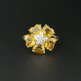 Vintage Gold Diamond Star Citrine Floral Ring Flips to Pendant