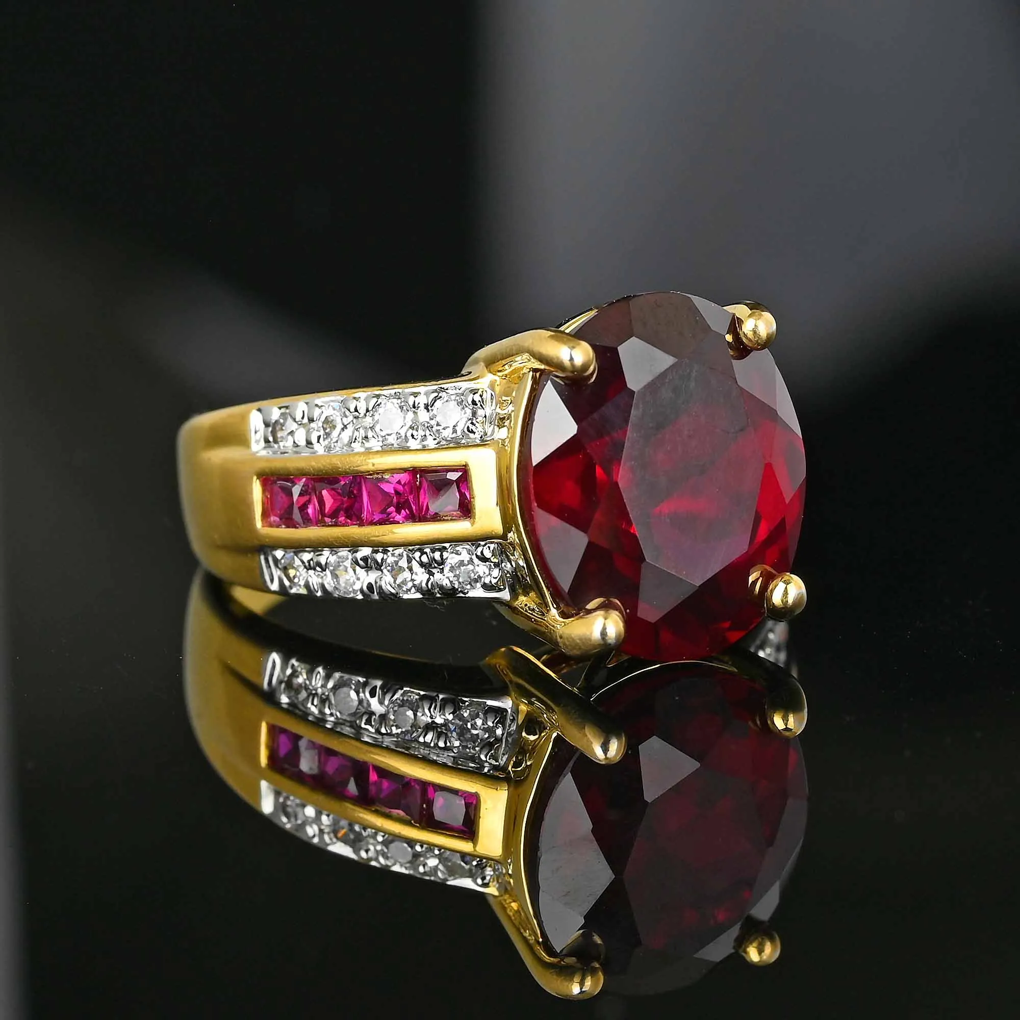 Vintage Gold Vermeil CZ Cushion Cut Ruby Ring