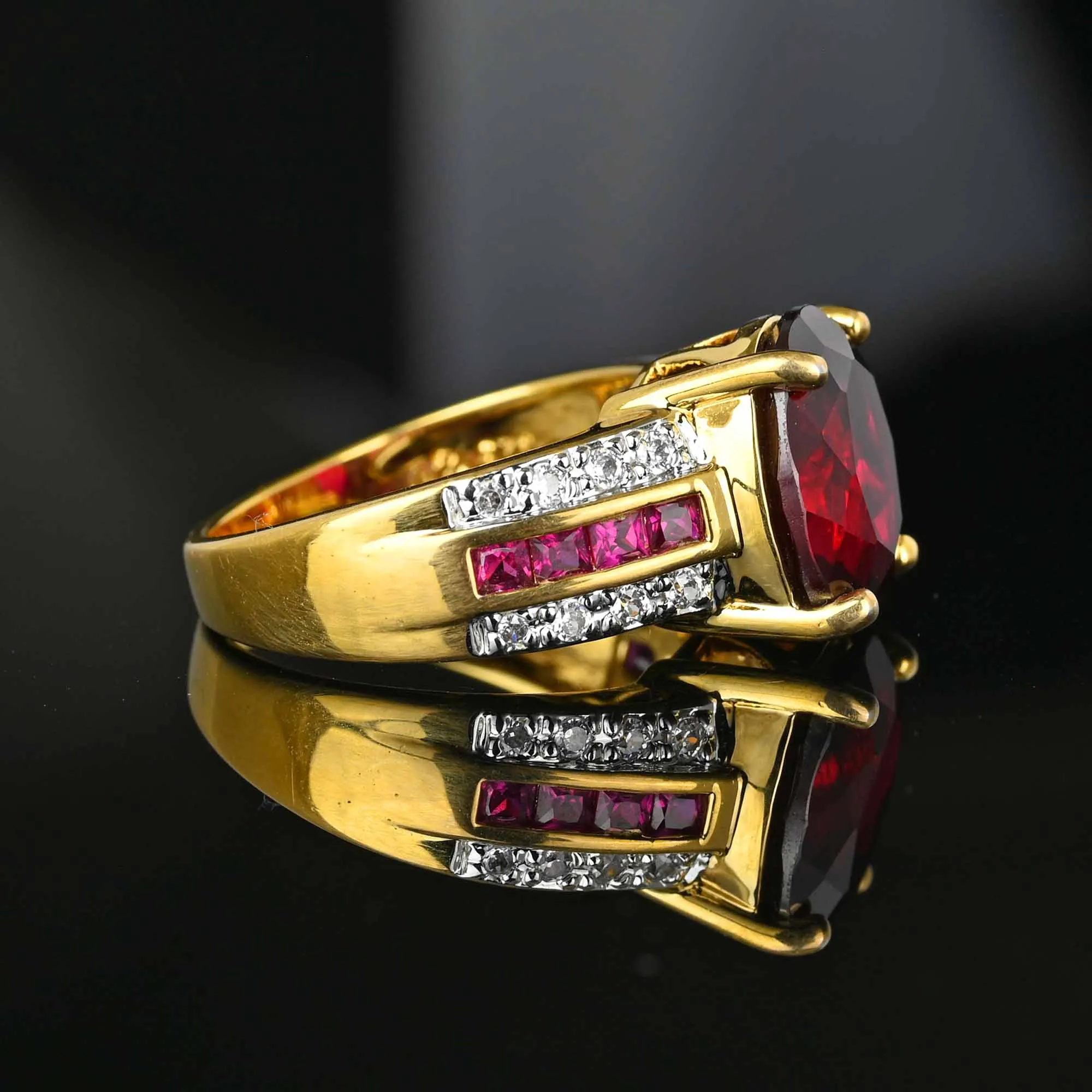 Vintage Gold Vermeil CZ Cushion Cut Ruby Ring