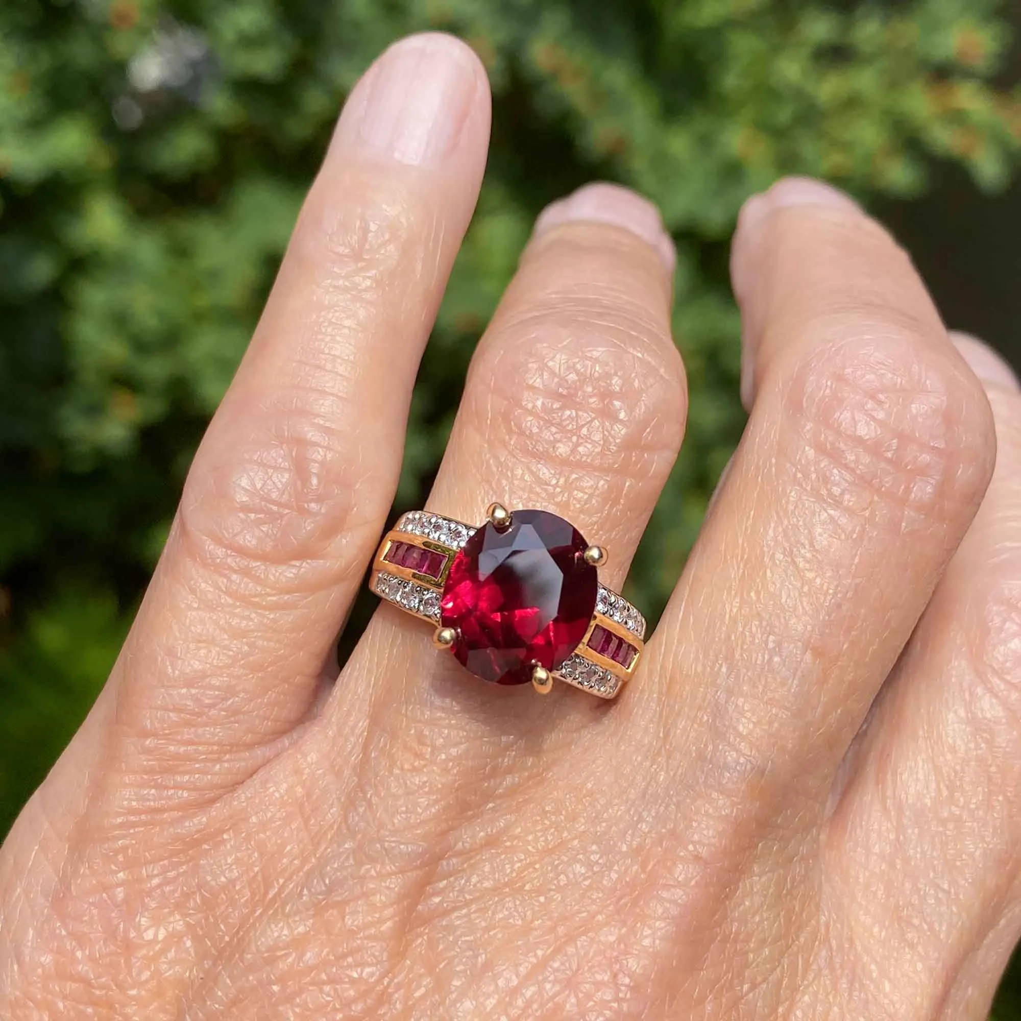 Vintage Gold Vermeil CZ Cushion Cut Ruby Ring